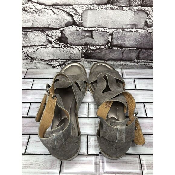 Sofft Maribel Pewter Leather Buckle Strappy Wedge Sandals Women’s Sz 10M US/42EU - Picture 4 of 16